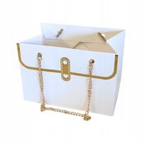 Torebka Papierowa Prezentowa na Kwiaty Ozdobna z Łańcuszkiem Biała 10 Sztuk