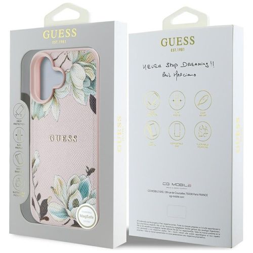 Guess Grained Printed Flower Pattern MagSafe - Etui do iPhone 16 (różowy) na Arena.pl