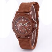 Zegarek MĘSKI Elegancki WOJSKOWY KWARCOWY NYLONOWY PASEK Brązowy