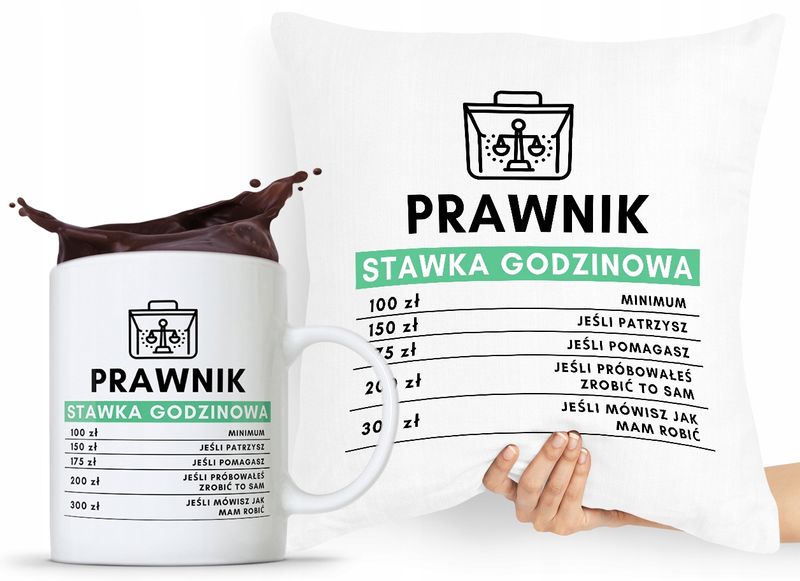 Zestaw Poduszka + Kubek Prezent Dla Prawnika Z Nadrukiem Ze Zdjęciem zdjęcie 1