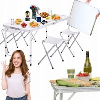 STÓŁ TURYSTYCZNY STOLIK SKŁADANY 120cm 4 KRZESŁA ZESTAW KEMPINGOWY WALIZKA