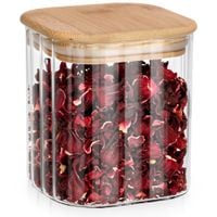 Pojemnik Szklany Bambusowy Kuchenny na Żywność Produkty Sypkie Szczelny 0,7