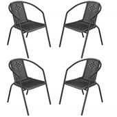 Krzesło ogrodowe 4 szt. plecione na taras metalowe szare zestaw