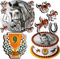 ZESTAW OPŁATEK NA TORT 20CM + 17 POSTACI - KONIE KOŃ + IMIĘ 15CM 18CM