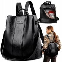 Plecak Damski Miejski Czarny Pojemny Szkolny 2W1