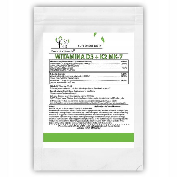 WITAMINA D3 5000 iu K2 MK-7 100 mcg 250 tab zdjęcie 6