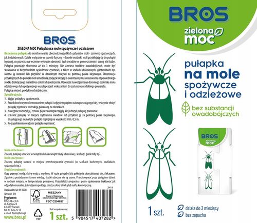 BROS Zielona Moc Pułapka na mole spożywcze i odzieżowe 2w1 10 SZTUK na Arena.pl