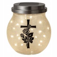 ZNICZ SOLARNY LED LAMPION NA GRÓB STATUETKA NA CMENTARZ RÓŻA KRZYŻ NAGROBNY