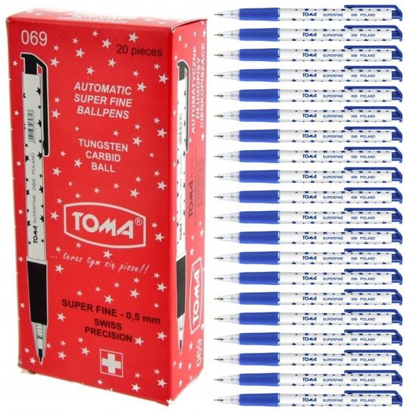 Długopis automatyczny Toma w gwiazdki Superfine niebieski zestaw x 20 sztuk zdjęcie 1