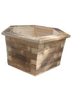 Drewniana donica sześciokątna opalana 55cm grubość ścian 4cm