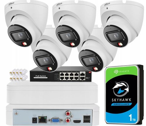 Zestaw Monitoringu 5 Kamer IPC-HDW1639T-A-IL 6Mpx Dzień/Noc Full Kolor PoE na Arena.pl