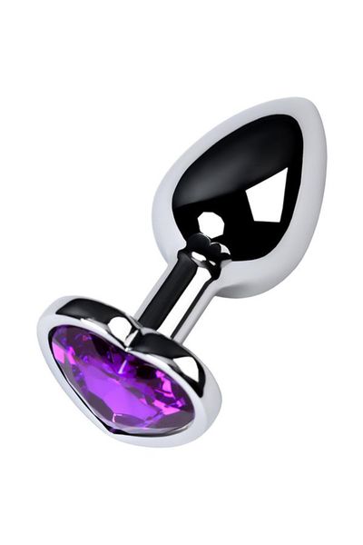 silver anal plug with purple gem heart-shaped zdjęcie 3