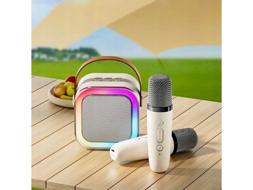 Mikrofon głośnik bezprzewodowy zestaw karaoke bluetooth 2 mikrofony beżowy na Arena.pl