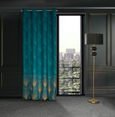 Zasłona gotowa na przelotkach LOTOS-1 140x250 turkusowa / miodowa