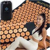 MATA DO AKUPRESURY Z KOLCAMI DŁUGA Z PODUSZKĄ CZARNO-ZŁOTA 110X43 CM