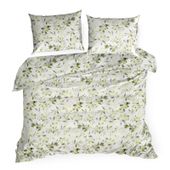 Pościel Mili 220x200 + 70x80 biało zielona liście naturalna bawełna