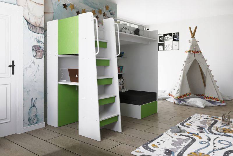 Łóżko piętrowe JSM7 z sofą i biurkiem biały mat zdjęcie 9