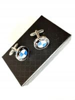 Srebrne spinki do koszuli BMW w eleganckim pudełku idealne na prezent