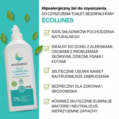 ECOLUNES HIPOALERGICZNY ŻEL DO CZYSZCZENIE WC TOALET BEZZAPACHOWY 500 ML na Arena.pl