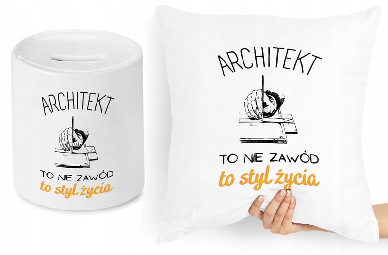 Dla Architekta Zestaw Poduszka + Skarbonka Prezent Z Nadrukiem Ze Zdjęciem zdjęcie 1