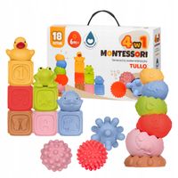 klocki sensoryczne, piramida, piłki - zestaw edukacyjny Montessori 18 szt.