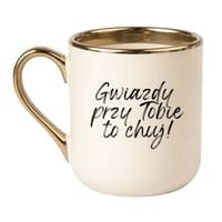 KUBEK "GWIAZDY PRZY TOBIE TO CHUJ!" Wzór - Elegant Kremowo-Złoty 330 ml