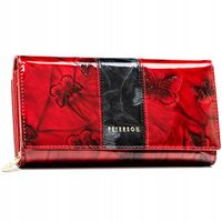 PETERSON portfel damski skórzany lakierowany z motylami P206 czerwony