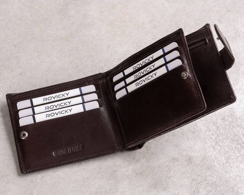 skórzany portfel męski z systemem rfid zamykany na zatrzask - rovicky na Arena.pl