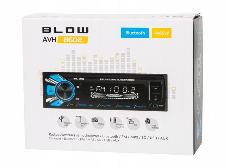 RADIO SAMOCHODOWE 1-DIN BLUETOOTH 2x USB AUX SD MP3 PILOT BATERIA zdjęcie 6
