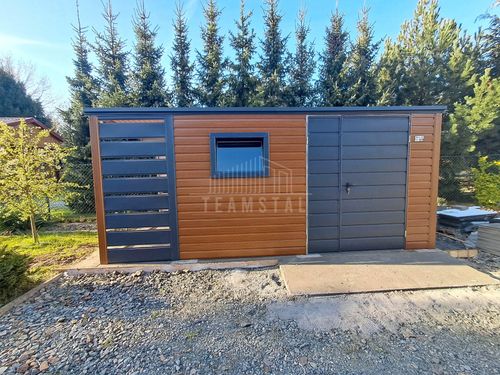 Schowek - domek ogrodowy 4x2,5m + wiata 1m brama okno dach TS1102 na Arena.pl