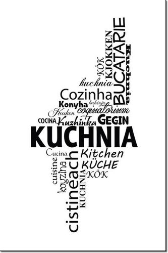 90 60CM OBRAZ NAPIS ...KUCHNIA WIELU JĘZYKACH DRUK PŁÓTNO RAMA na Arena.pl