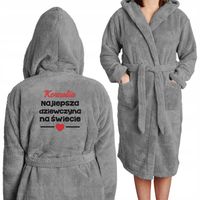 Szlafrok Tuva Home L/XL szary do kolan z kapturem poliester