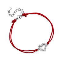 Bransoletka szczęścia celebrytka serce serduszko heart bawełna cyrkonie srebro 925 Z1630B_R