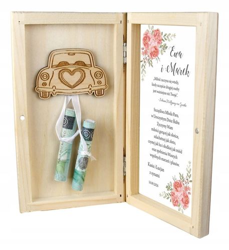 PUDEŁKO SKRZYNKA NA WINO GRAWER PREZENT ŚLUB + PUDEŁKO NA PIENIĄDZE WESELE na Arena.pl