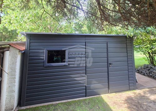 Schowek - domek 4x3m - brama - okno - antracyt - dach spad w tył GP623 na Arena.pl