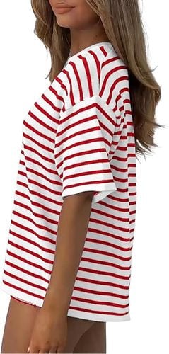 Damski Dres Dwuczęściowy w Paski Krótki Rękaw Szorty Czerwony Rozmiar L na Arena.pl