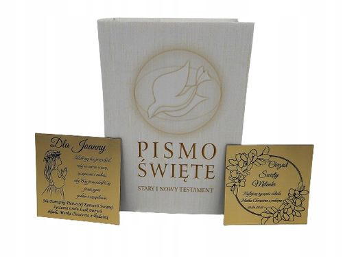 PISMO ŚWIĘTE NA KOMUNIĘ BIBLIA Z GRAWEREM PAMIĄTKA PIERWSZEJ KOMUNII CHRZTU na Arena.pl
