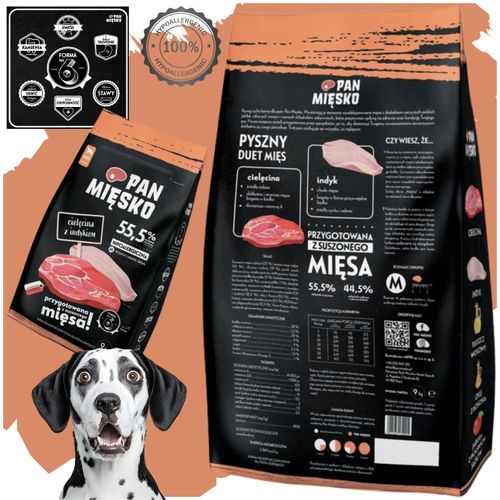 sucha karma dla psa cielęcina z indykiem pan mięsko hipoalergiczna m 9 kg na Arena.pl