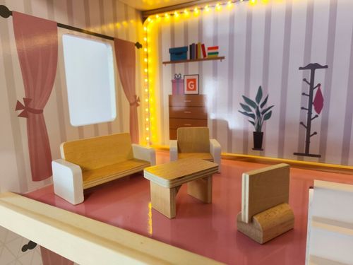 DOMEK DLA LALEK DREWNIANY LED Akcesoria Laleczki 3 Poziomy Duży Mebelki na Arena.pl