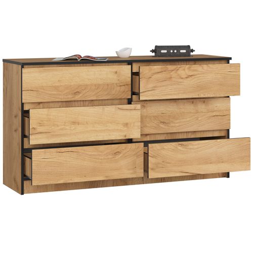 Komoda K 140 cm 6 szuflad - dąb craft na Arena.pl