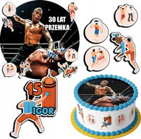 ZESTAW OPŁATEK NA TORT 20CM + 17 POSTACI - MMA HOBBY + IMIĘ 15CM 18CM