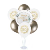 Zestaw balonów na stojaku Pierwsza Komunia Święta IHS dekoracja