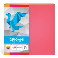 PAPIER ORIGAMI 20x20CM 100 FLUO+PASTEL INTERDRUK