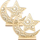 Drewniana Dekoracja Ramadan Eid Mubarak Księżyc Gwiazda 2 Szt Zestaw 20cm
