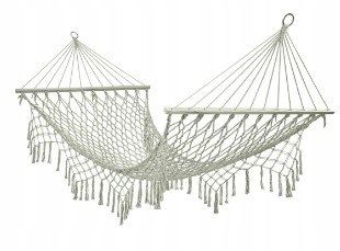 Hamak ogrodowy boho siatka frędzle leżak wiszący makrama 200cm szary na Arena.pl