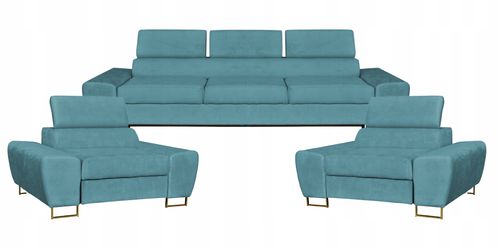 Zestaw mebli wypoczynkowych Bosso Sofa 3os fotele niebieskie na Arena.pl