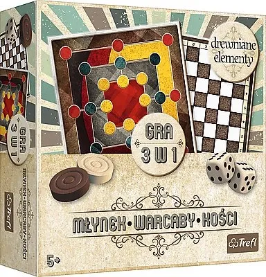 TREFL RETRO GRA 3w1 MŁYNEK WARCABY KOŚCI 01848 zdjęcie 4