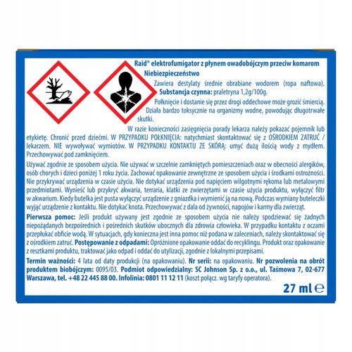 ELEKTROFUMIGATOR OWADOBÓJCZY Z PŁYNEM RAID NA KOMARY BEZZAPACHOWY 45 na Arena.pl