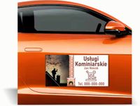 Magnes na samochód reklama magnetyczna 60x30 USŁUGI KOMINIARSIE nazwisko
