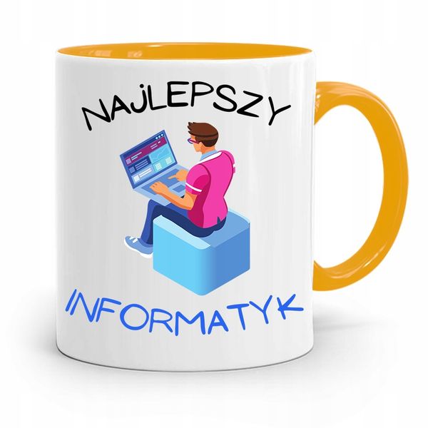 Kubek Żółty Informatyka Programisty Najlepszy Inf Z Nadrukiem Ze Zdjęciem zdjęcie 1